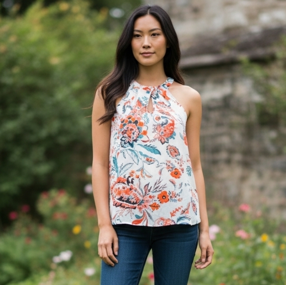 7th Avenue Design Studio Floral Top, Size M, Multicolor